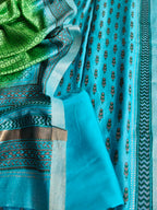 Maheshwari Silk Unstitched Salwar Suit – Teal Blue Kurta Fabric Close-up