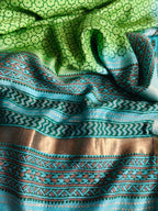 Maheshwari Silk 3-Piece Suit Set – Teal Blue and Green Dupatta View