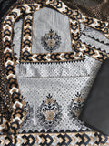 Unstitched cotton silk suit set in grey and black with dupatta – full view