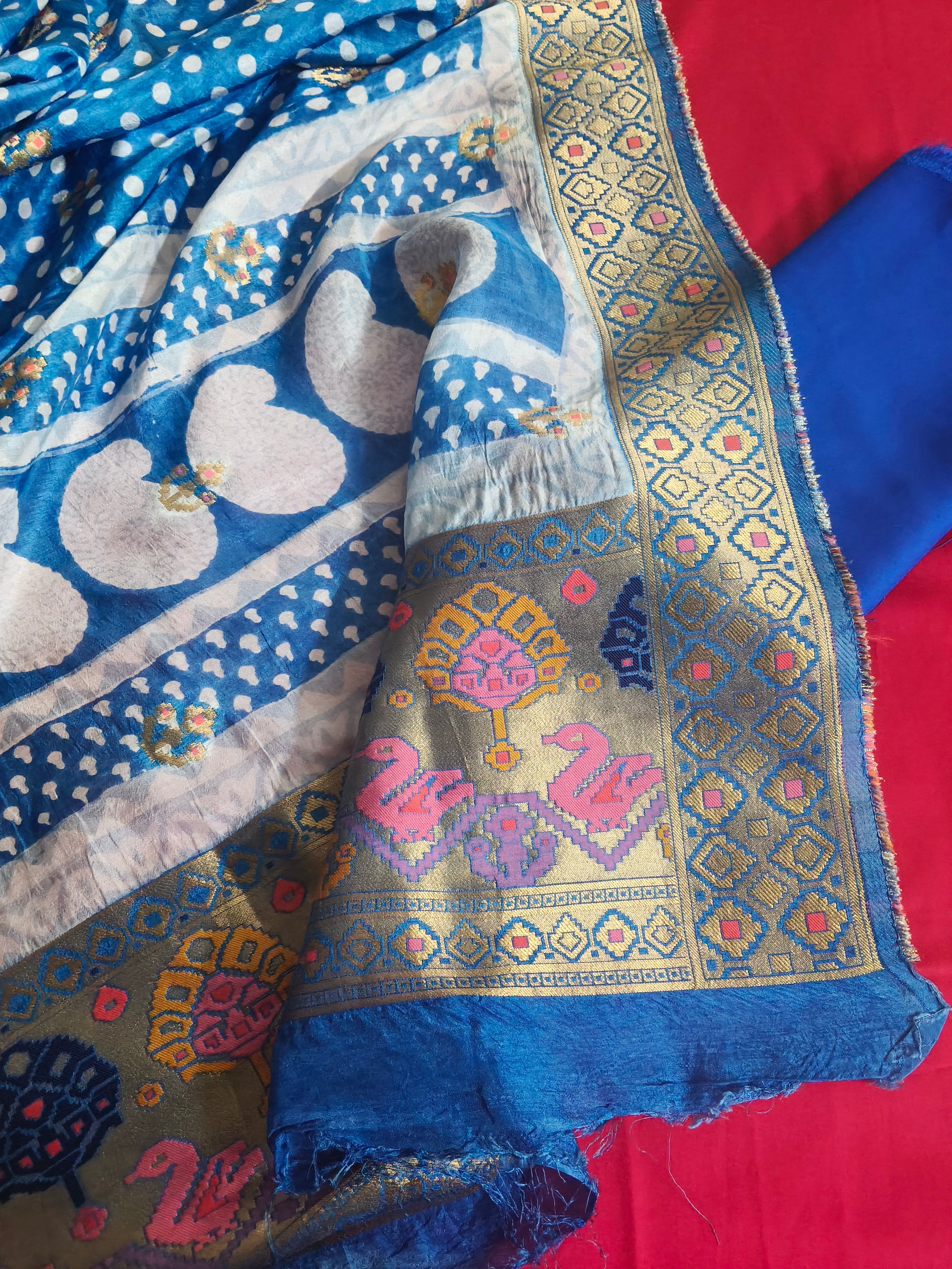 Royal Blue Glaze Cotton bottom fabric — breathable unstitched salwar suit material Indian handloom SKU 1238