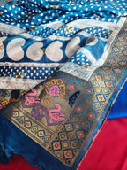 Heavy Brocade Pallu with golden Zari border on Dola Silk dupatta — Indian handloom festive suit set SKU 1238