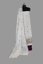 Cream and purple embroidered cotton suit set with dupatta – front view - SKU 1233