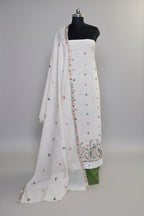 Cream & Green Embroidered Cotton Suit Set – Tantuvanacrafts 