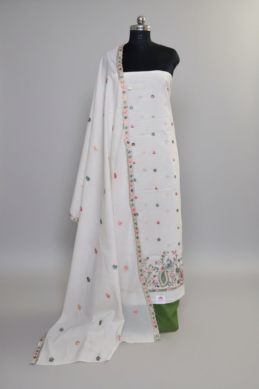Cream & Green Embroidered Cotton Suit Set – Tantuvanacrafts 