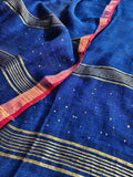 Flat Lay of Royal Blue Linen 2-Piece Unstitched Suit - Top & Sequin Dupatta, 2.5 mts each