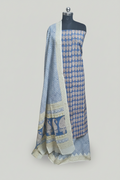 Cotton Bagh Block Print Unstitched Suit – Blue & Yellow Handloom, 3-Piece Set