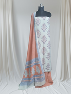 	Cotton Bagh Print Suit – Studio Shot – Orange & Blue – Tantuvanacrafts