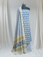 Cotton Bagh Print Suit – Studio Shot – Blue & Yellow – Tantuvanacrafts