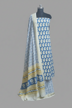 Cotton Bagh Block Print Unstitched Suit – Blue & Yellow – Tantuvanacrafts