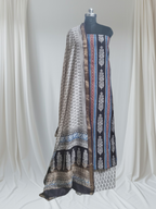 Unstitched salwar fabric detail – Maheshwari handloom silk with Bagh print