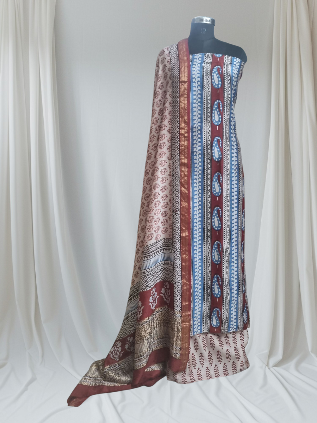 "Hand Block Print Detail – Bagh Print on Maheshwari Silk – Natural Dyes"