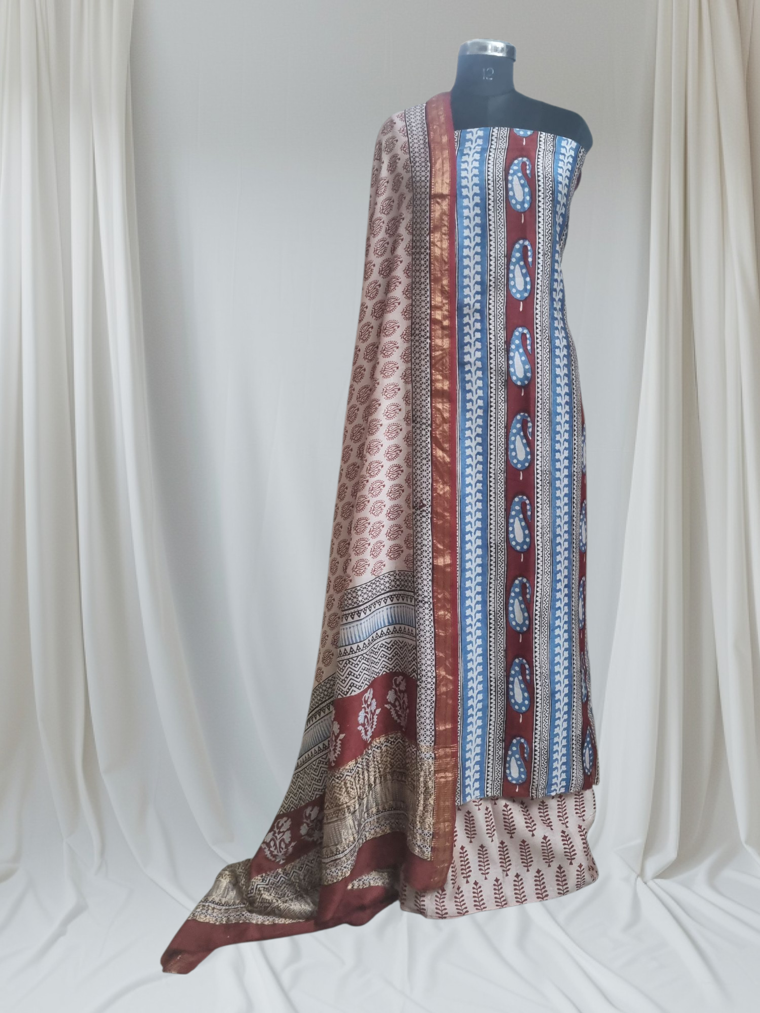 "Hand Block Print Detail – Bagh Print on Maheshwari Silk – Natural Dyes"