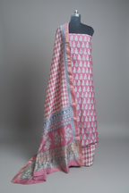 Maheshwari Silk Bagh Block Print Unstitched Suit – Pink – Tantuvanacrafts