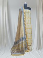 Maheshwari Silk 3-Piece Suit Flat Lay – Kurta, Dupatta & Bottom – Sunshine Yellow