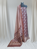 Maheshwari Silk Bagh Print Suit – Studio Shot – Maroon – Tantuvanacrafts