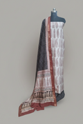 Maheshwari Silk Bagh Block Print Unstitched Suit – Maroon, Beige & Black – Tantuvanacrafts