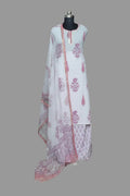 Fuchsia Pink Gota Patti Neckline Block Print Cotton Unstitched Suit – Kota Doria Dupatta – Hero Shot