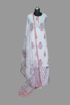 Fuchsia Pink Gota Patti Neckline Block Print Cotton Unstitched Suit – Kota Doria Dupatta – Hero Shot