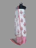 Mughal Block Print Cotton Unstitched Suit – Pink & White with Kota Doria Dupatta