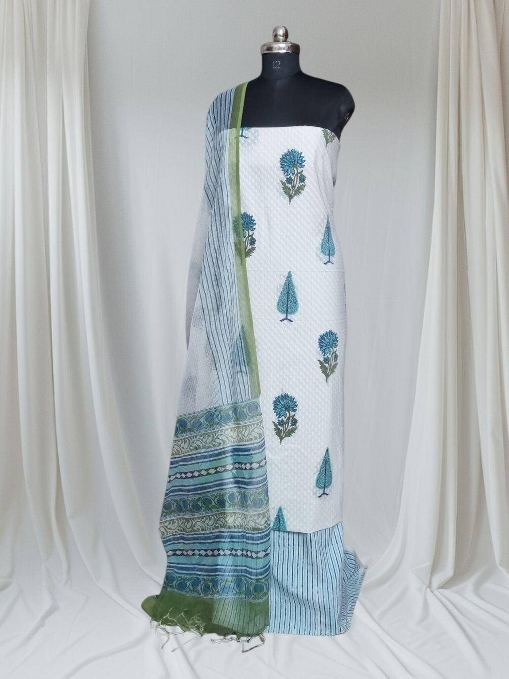 Block Print Cotton Suit Fabric with Kota Doria Dupatta – Lifestyle Shot