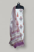 Indian handloom Mughal block print 3-piece unstitched salwar suit with Chanderi dupatta – front view