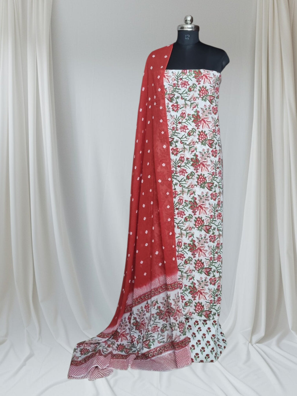 Block Print Tie and Dye Dupatta in White and Red – Styled Look