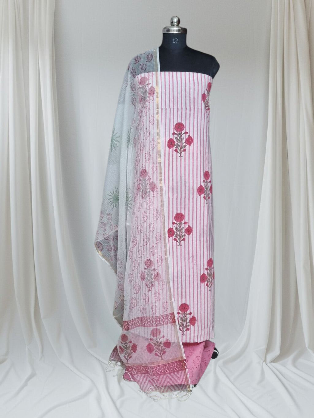Block Print Cotton Unstitched Suit with Kota Doria Dupatta – Styled Look