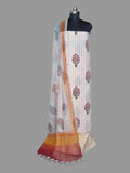 White, Orange & Red Mughal Block Print Cotton 3-Piece Unstitched Suit with Kota Doria Dupatta – Studio Portrait