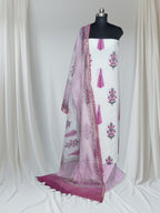 Block Print Cotton Suit Fabric with Chanderi Silk Dupatta – Cream Pink Green – Lifestyle Shot – Indian Handloom