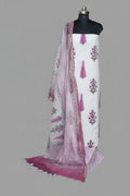 Floral Mughal Block Print Cotton Unstitched Suit – Cream Pink Green – Hero Shot – Indian Handloom
