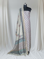 Block print Monga silk unstitched suit set – beige, red, grey Indian ethnic wear