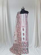 Placement floral block print unstitched suit – white background product shot