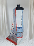 Chanderi silk dupatta and cotton kurta fabric – Pichwai print detail shot