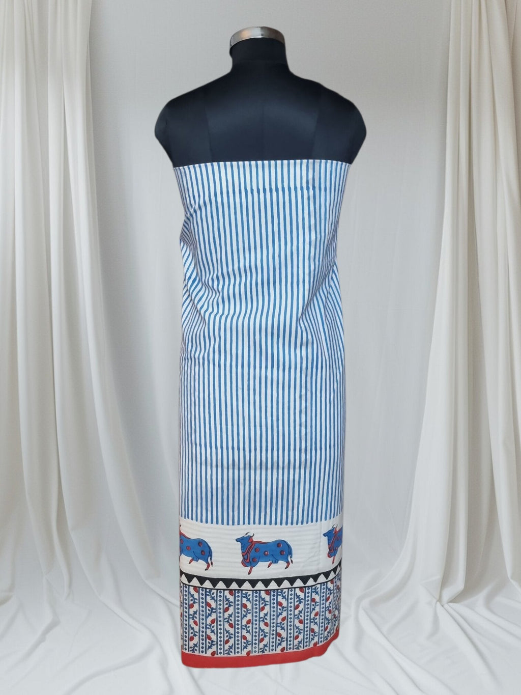 Pichwai block print Back side unstitched suit – white background product shot