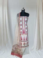 Indian handloom placement floral print kurta fabric – front pose detail
