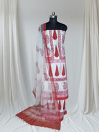 White and red Indian handloom block print 3-piece suit – alternate angle