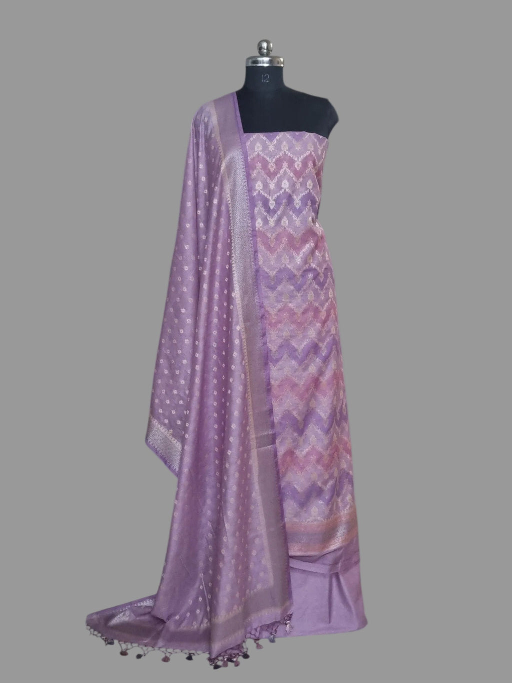 Purple Banarasi woven Chanderi silk unstitched suit set – front view