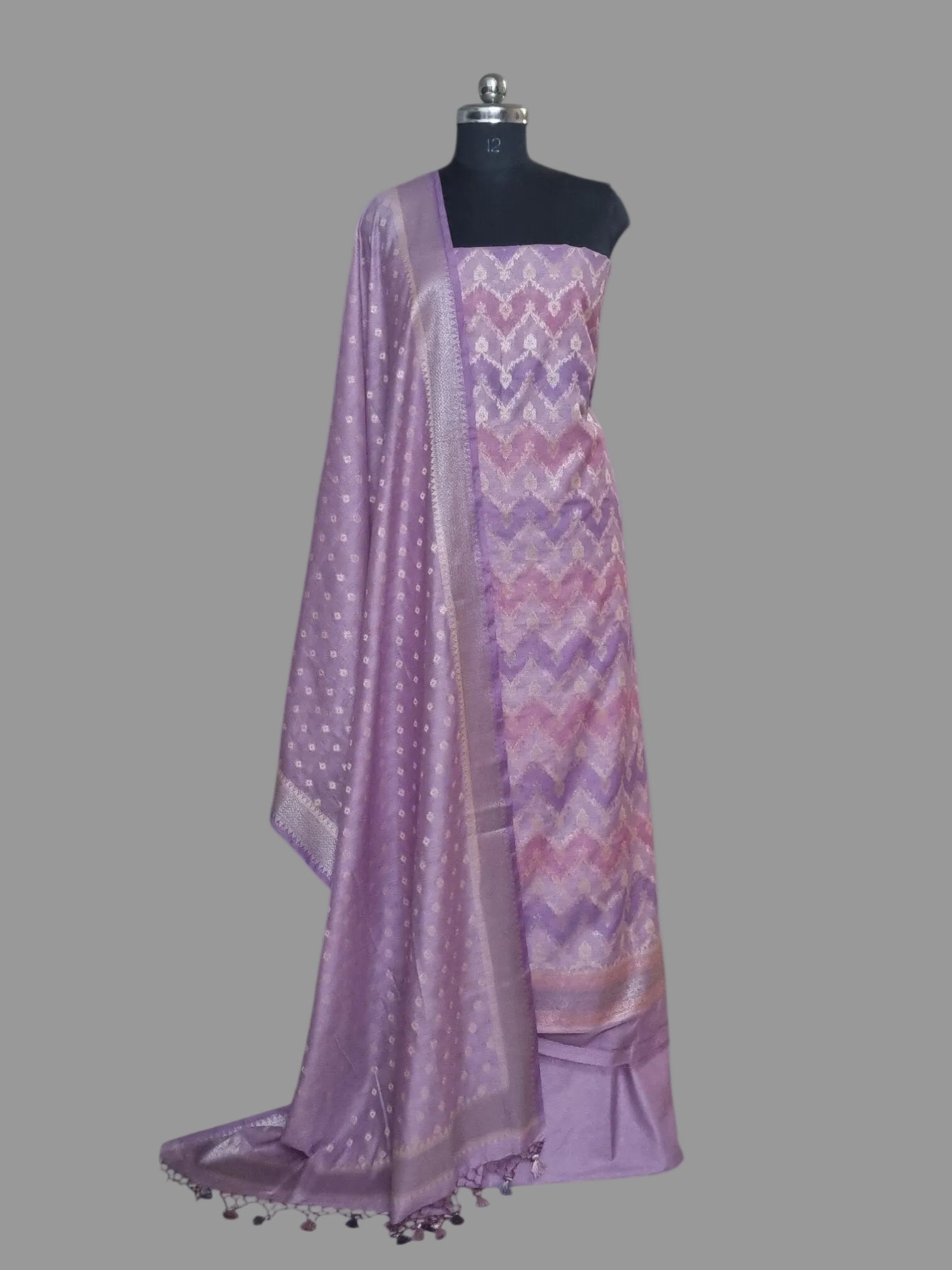Purple Banarasi woven Chanderi silk unstitched suit set – front view