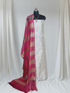 Cream Banarasi 2-piece unstitched suit set – Indian handloom craftsmanship