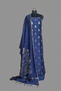 Blue Banarasi 3-piece unstitched suit with Karwa Booti motif – Indian handloom