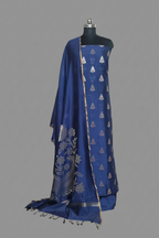 Blue Banarasi 3-piece unstitched suit with Karwa Booti motif – Indian handloom