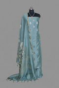 Sea green Banarasi unstitched suit with Karwa Booti weave — handwoven Indian handloom 3-piece set