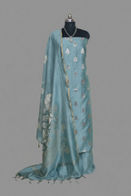 Sea green Banarasi unstitched suit with Karwa Booti weave — handwoven Indian handloom 3-piece set