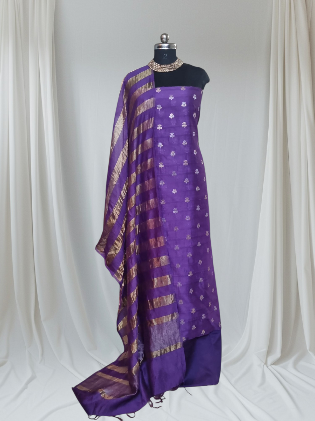 Purple Banarasi handwoven 3-piece unstitched suit – bridal and festive wear