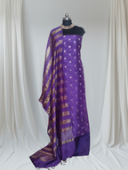 Purple Banarasi handwoven 3-piece unstitched suit – bridal and festive wear