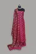Pink Banarasi unstitched suit with Karwa Booti weave — handwoven Indian handloom 3-piece set