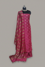 Pink Banarasi unstitched suit with Karwa Booti weave — handwoven Indian handloom 3-piece set
