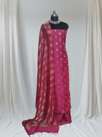 Pink handloom Banarasi 3-piece suit with Karwa Booti pattern — festival and ceremonial wear