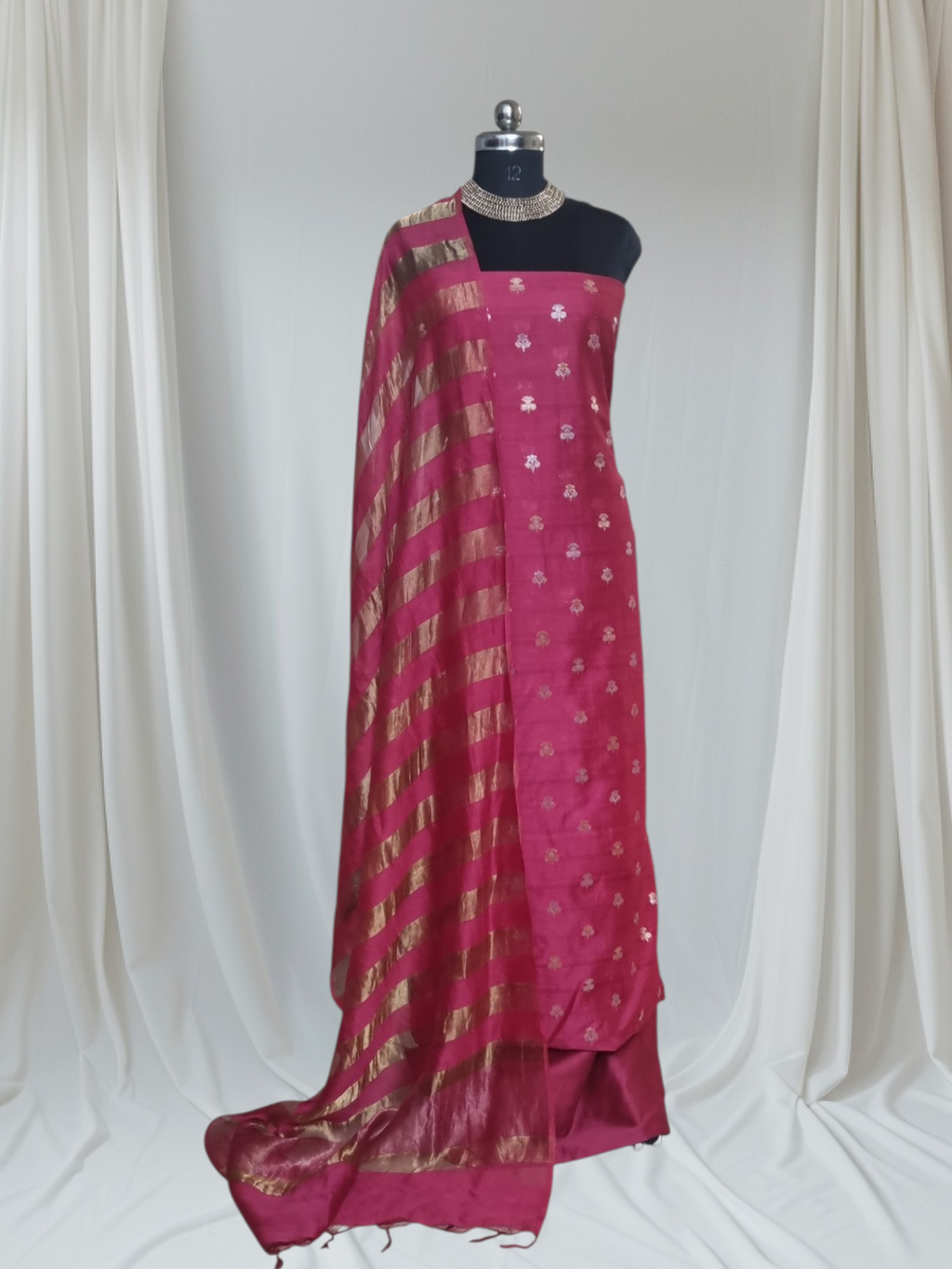 Pink handloom Banarasi 3-piece suit with Karwa Booti pattern — festival and ceremonial wear