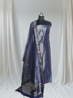 Royal Blue Maheshwari Silk Zari 2-Piece Unstitched Suit Set – Kurta and Dupatta fabric